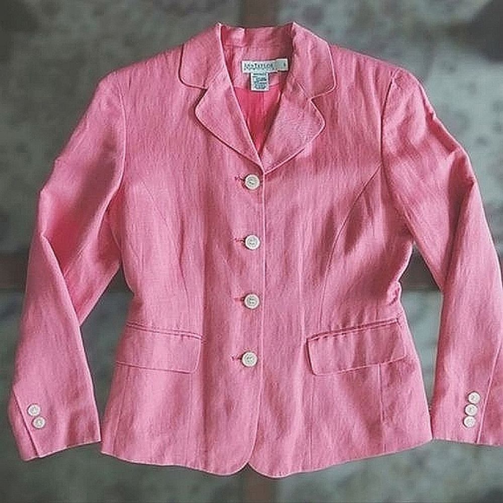 Vtg Anne Taylor rose pink linen blend blazer - Picture 4 of 13
